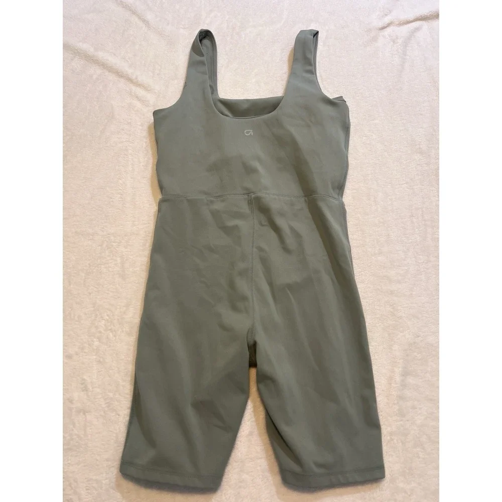 Women's Gap Fit Studio Fitted Short Bodysuit Green Small Gym